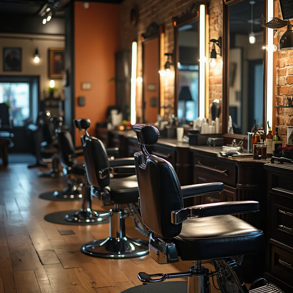 Imagen interior moderno y vibrante de barbería