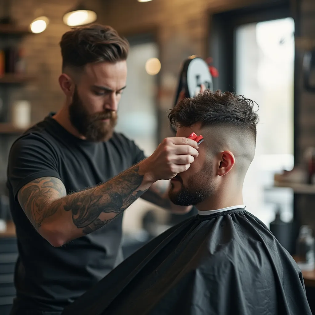Barbero realizando corte clásico a cliente